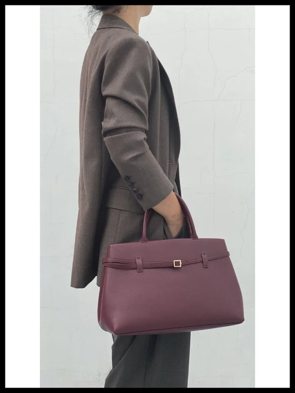 Full-Grain Cowhide Leather Satchel Work Tote with Detachable Strap